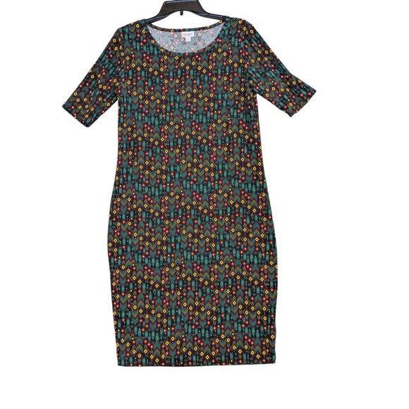 LuLaRoe Julia Aztec Geometric Colorful Midi Stretch L - Picture 1 of 4